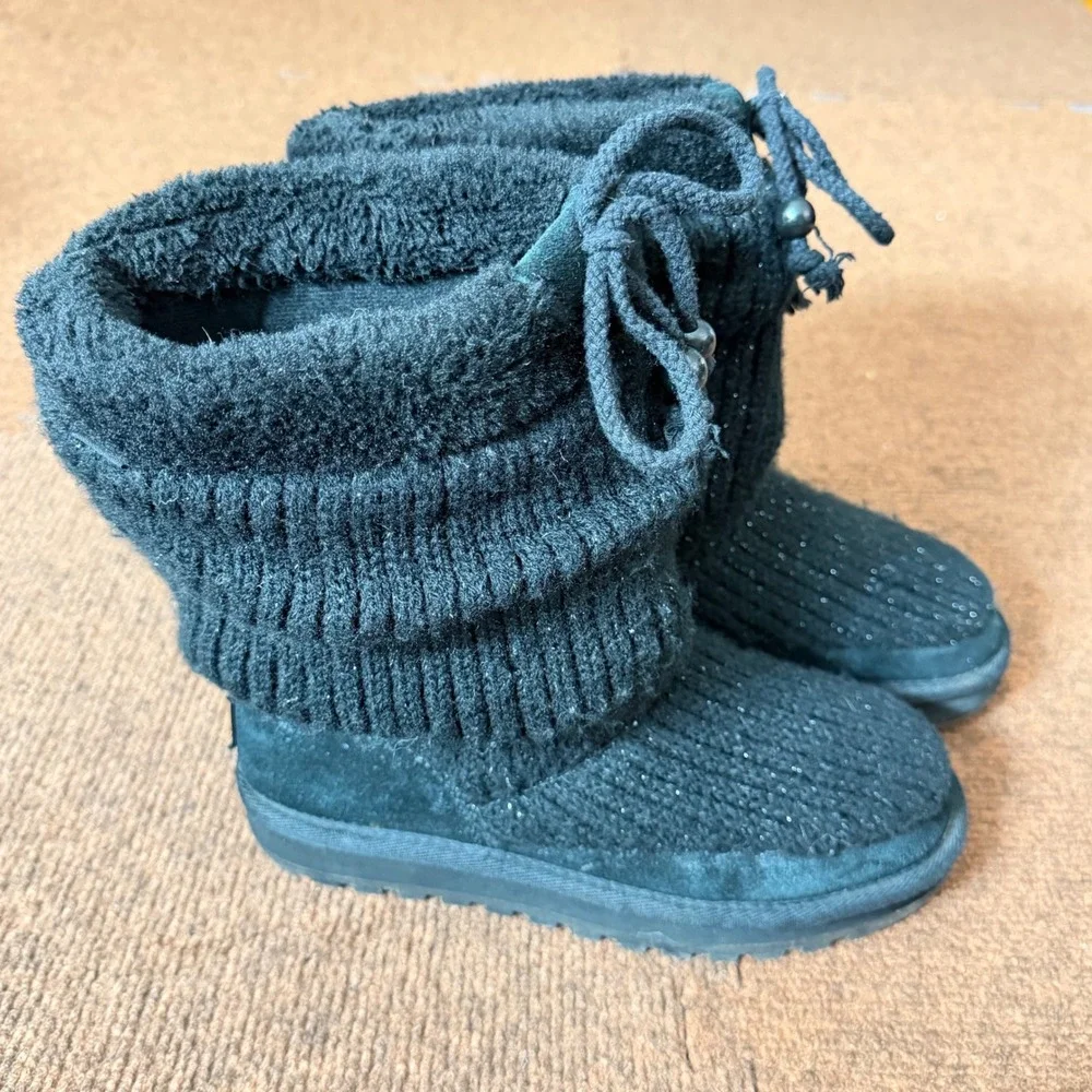 Skechers Australia Womens Black Knit Faux Fur Slouchy Winter Boots 47051‎ Size 7